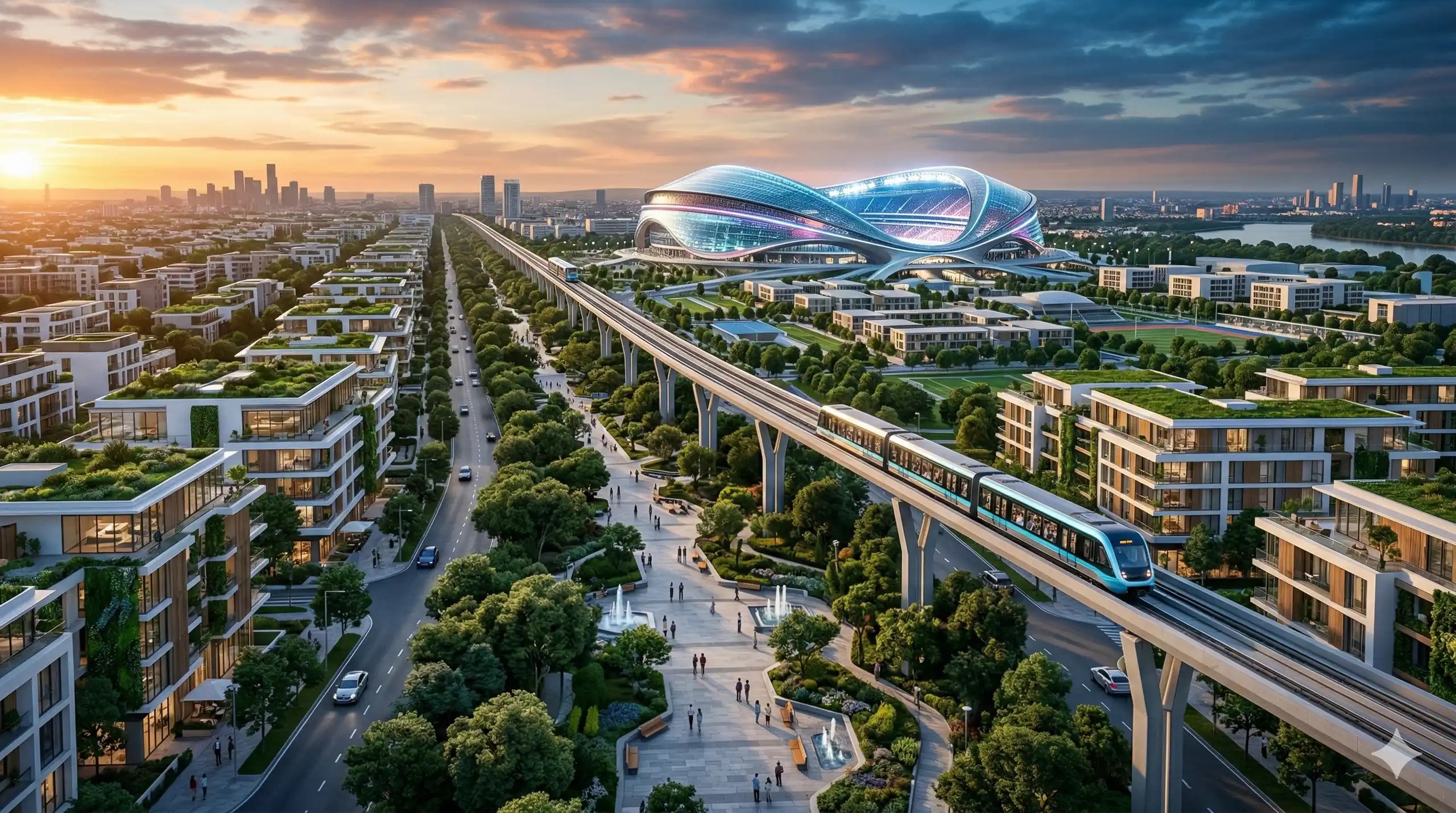 Phối cảnh không gian đô thị và metro trên cao